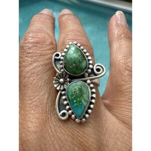 Sonoran Gold Turquoise Southwestern Adj Matte Sterling Silver Statement Ring Nwt
